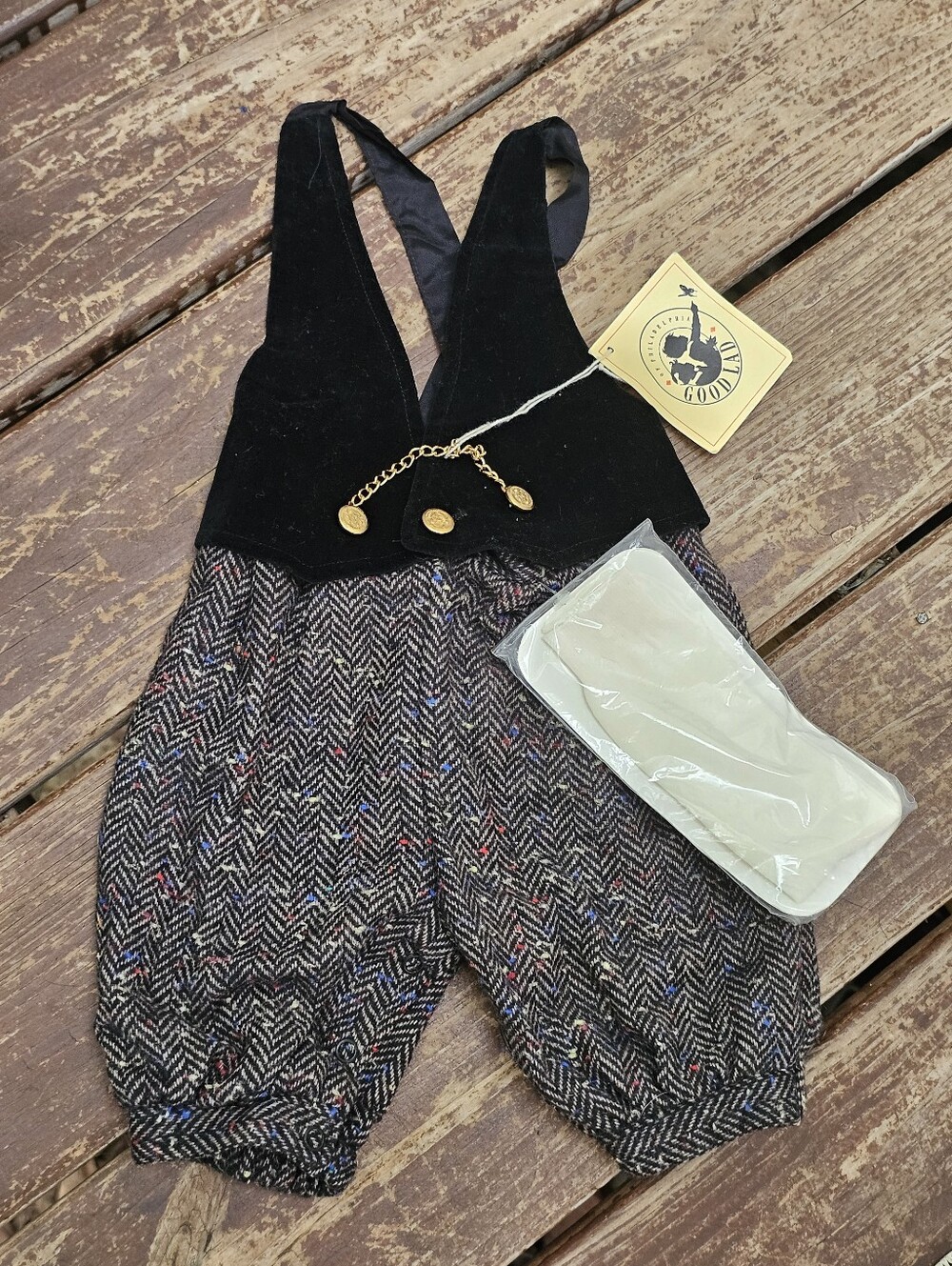 VTG Good‎ Lad Boys Holiday Romper Suit Set Velvet Tweed Faux Vest Made in USA